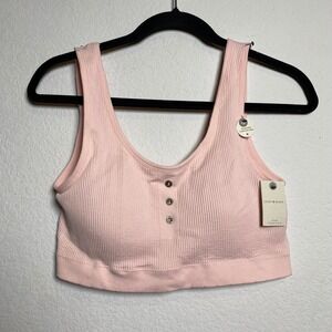 Lucky Brand Ribbed Seamless Comfort Bra‎ Pink Button Front Size 2X Athleisure
